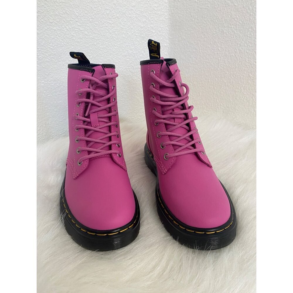 New DR MARTENS Zavala Combat Style Women's Leather Lace-up Boots Pink US7 - Picture 3 of 9